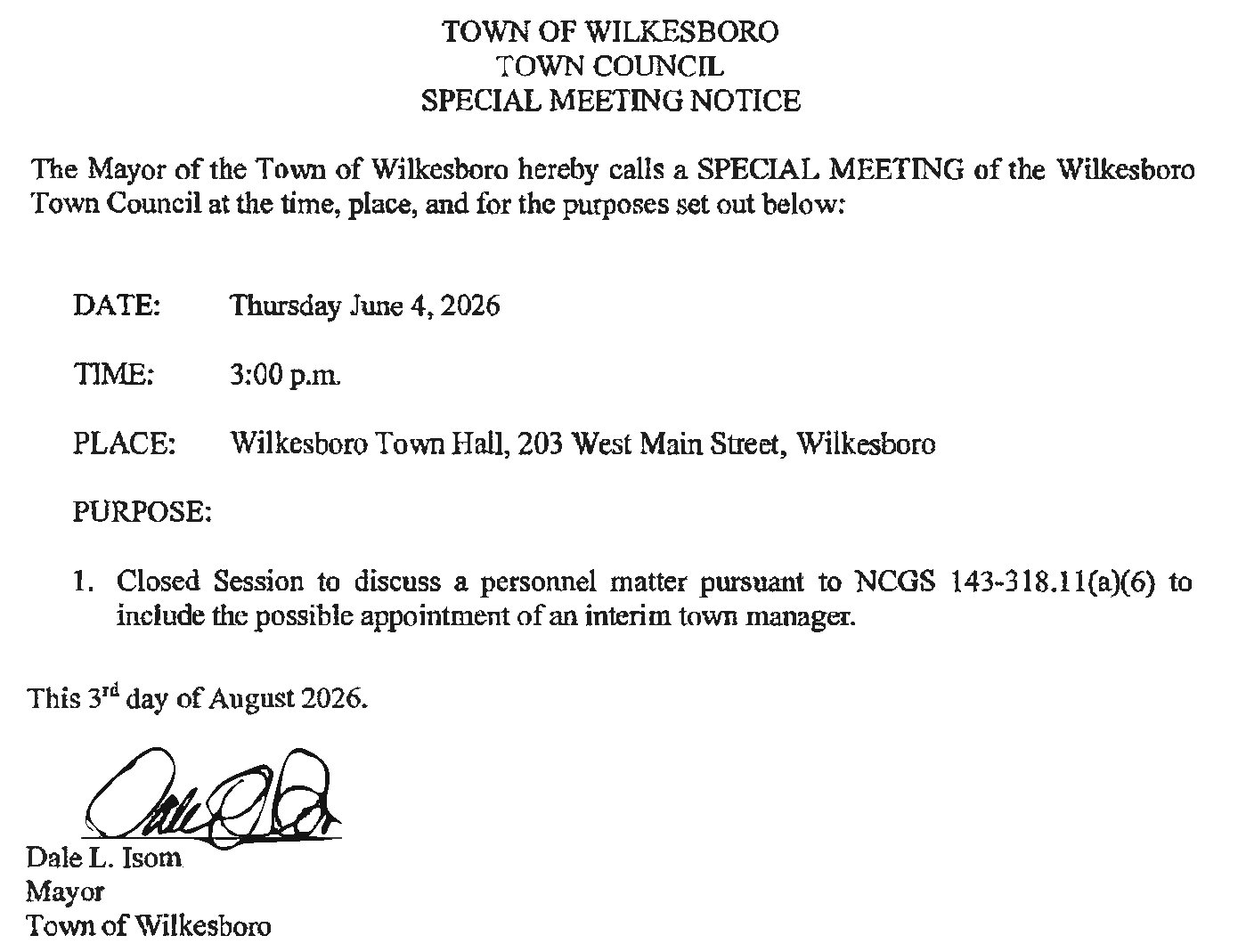 Special Meeting Notice 06 04 2026