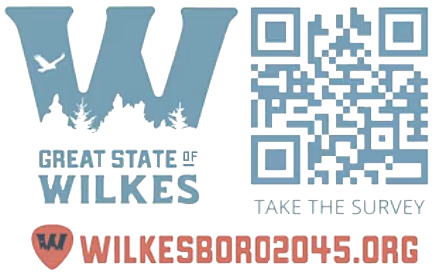great state of wilkes logo and wilkesboro2045 qr code for video